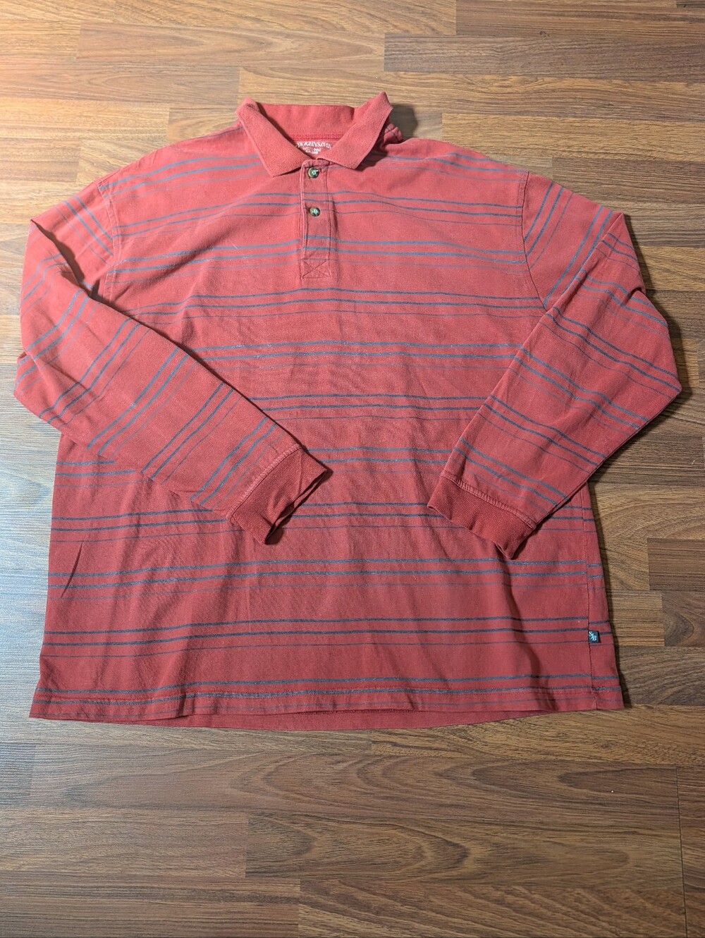 St. John's Bay Mens XL Red Striped Long Sleeve Polo Shirt Cotton